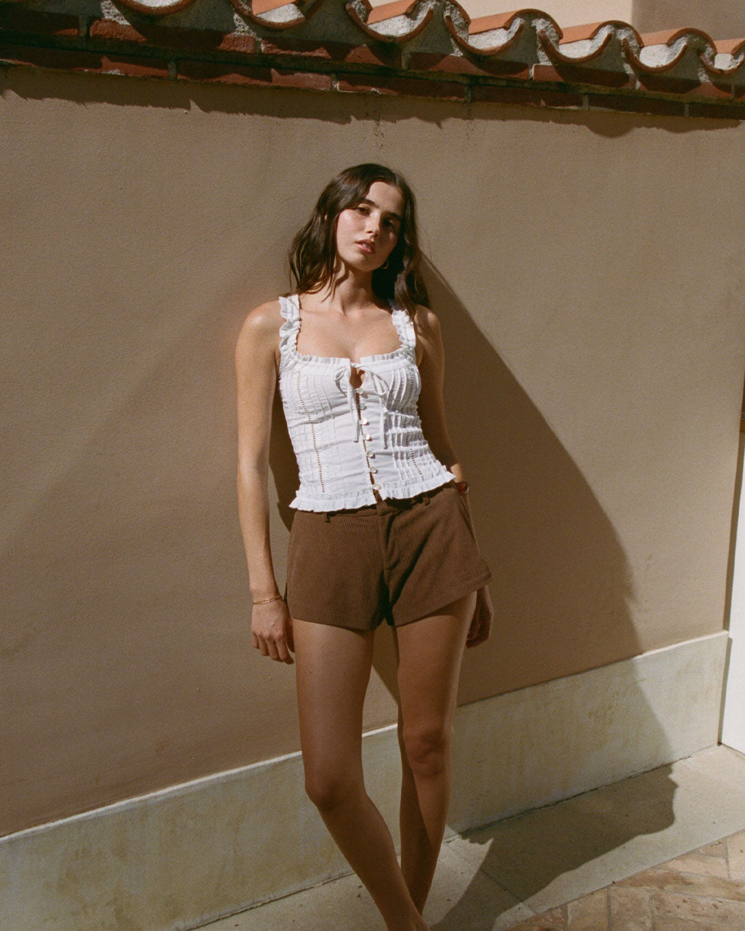 Anita Corduroy Short in Chocolate brown micro shorts with curved hem and A-line cut