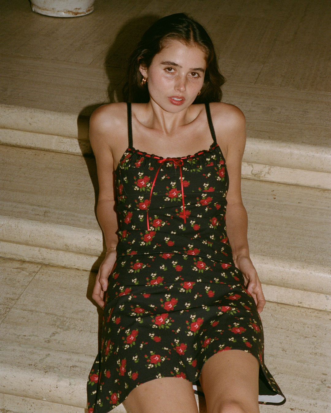 Dayna Cami in Fleur black floral cami with scalloped lace trim and thin adjustable straps